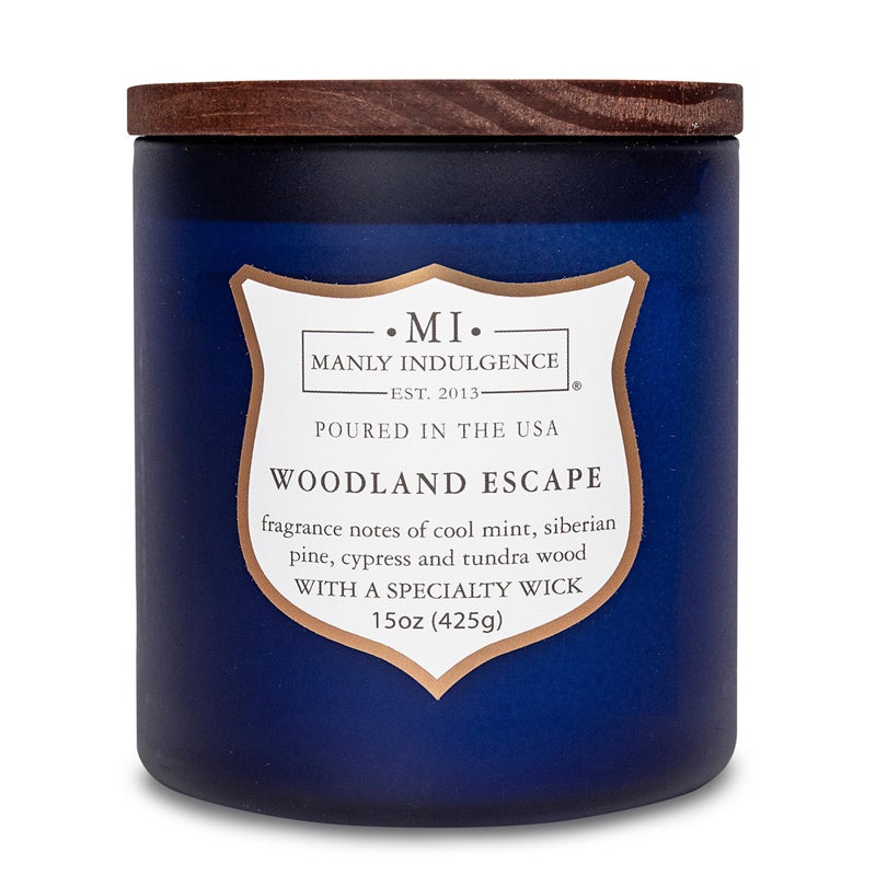 Manly Indulgence Woodland Escape Scented Candles for Men, 15 oz Wooden Wick, Premium Soy Blend Wax, 60H Burn, Candles for Home Scented - Made in The USA - Image 1